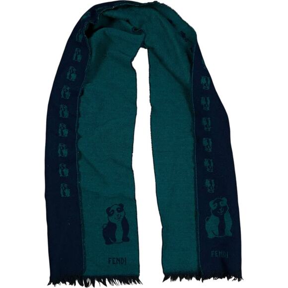 Fendi Panda Italian 90’s Wool Double Sided Shawl Scarf - Picture 1 of 7